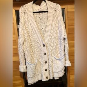 Free People Oversized Cream Cable Knit Button-Front Cardigan